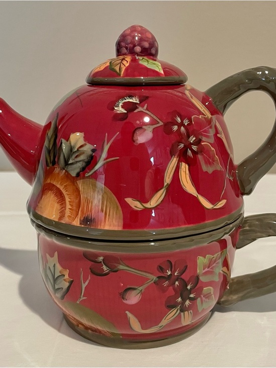 Tracy Porter Other - Octavia Hill Garden By Tracy Porter Red Floral Ceramic Tea For One Teapot